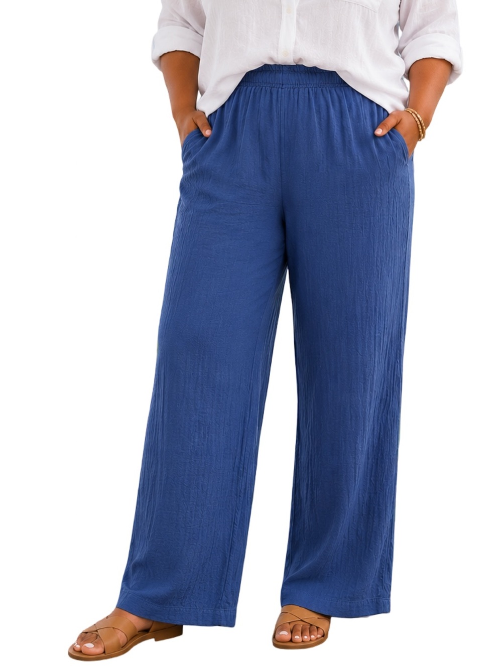 Coldwater Creek 100% Cotton Gauze Pull-On Pants XXL Blue Wide Leg NWT